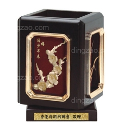 Gold Leaf Pen Holder (8.5x 8.5 x 12.5 cm)